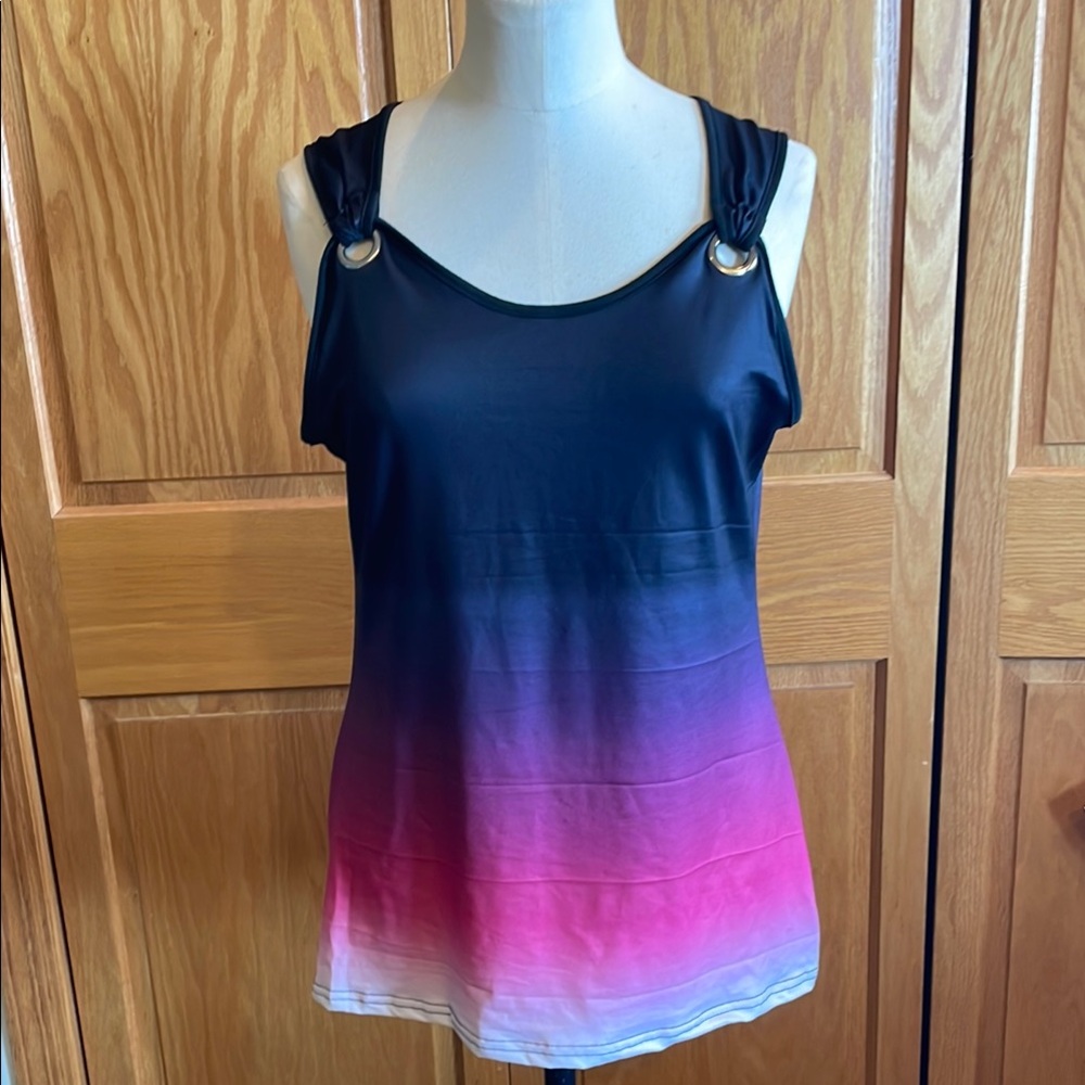 Ombré Gradient Black Pink Tank Top Sz L